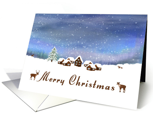 Merry Christmas Snowy Village and Deer card (1198144)