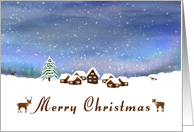 Merry Christmas Snowy Village and Deer card