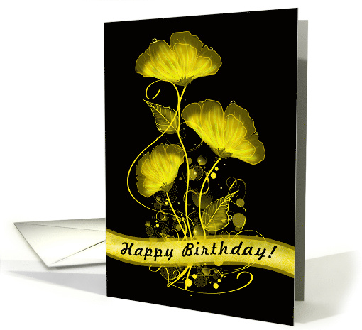 Happy Birthday Yellow Flowers on a Black card (1235354)
