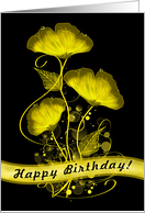 Happy Birthday Yellow Flowers on a Black card