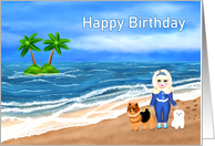 for Girls Happy Birthday Cute Blonde Girl on Beach card