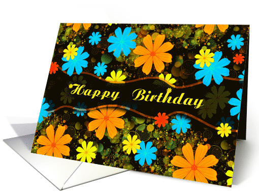 Happy Birthday Bright Flowers Blank Inside card (1645892)