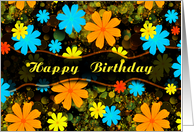 Happy Birthday Bright Flowers Blank Inside card