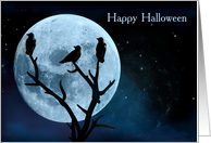 Happy Halloween Tree Crows and Full Moon card