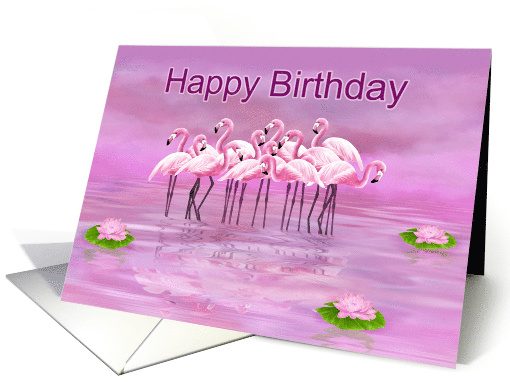 Happy Birthday with Pink Flamingos in Pond card (1653614)