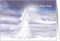 Happy New Year Beautiful Snow Queen and Deer Blank Inside card