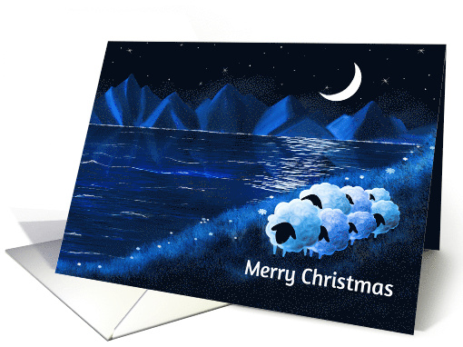 Merry Christmas Seven Sheep at Night by the Sea card (1654612)