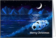 Merry Christmas Seven Sheep at Night by the Sea card