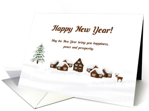 Happy New Year Cozy Village and Wild Deer card (1654890)