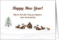 Happy New Year Cozy Village and Wild Deer card