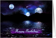 Happy Birthday Alien World Fantastic Planet with Three Moons card