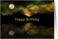 Happy Birthday Night Lake in the Mountains and Flying Comet card