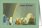 Vancouver Cityscape after storm rainbows birthday card