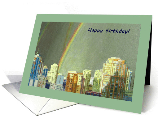 Vancouver Cityscape after storm rainbows birthday card (1256870)