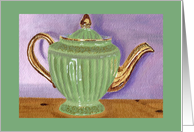 Vintage Green and Gold Teapot All Occasion Blank Note card