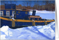 Vintage Snowy Winter Tug Boat All Occasion Blank Note card