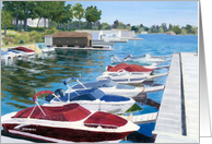 River Marina Boats and reflections blank note card