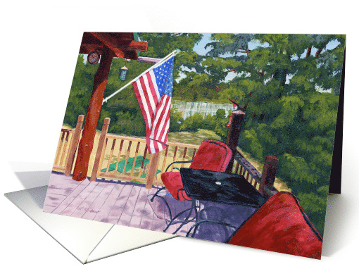 Patriotic Retreat Camp Deck on the Water Blank Note card (1659386)