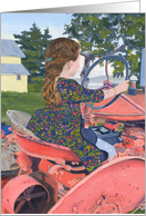 Vintage Farm Tractor Little Girl’s Ride Birthday card