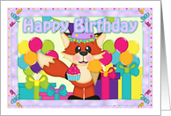 Birthday Fox Girl Card