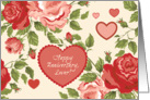 Happy Anniversary Lover - Red Pink Hearts Flowers on Creamy Backdrop card