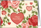 Happy Anniversary - Red Pink Hearts Flowers on Creamy Backdrop card