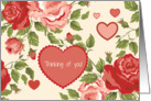 Thinking of You - Red Pink Hearts Flowers on Creamy Backdrop card