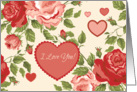 I Love You - Red Pink Hearts Flowers on Creamy Background card