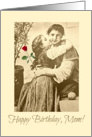 Happy June Birthday, Mom - Mother Child - Red Rose - Vintage Print card