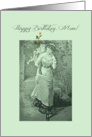 Happy June Birthday Mom - Piggyback Riding - Red Rose - Vintage Print card