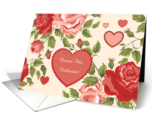 Happy Name Day, Catherine -- Vintage Flowers and Hearts,... (1235360)