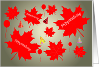 Happy Canada Day -- Red Maple Leaves -- Party Hats -- Balloons card