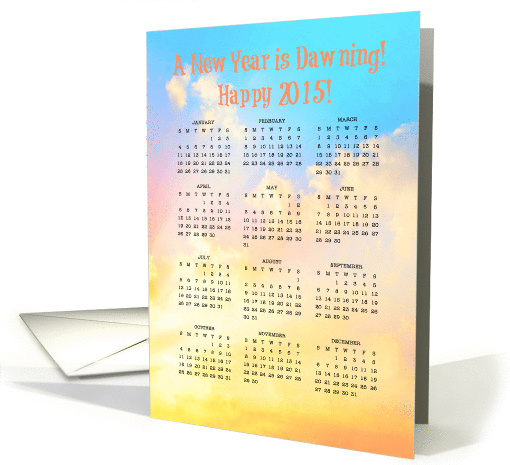Happy New Year -- Pastel Coloured Clouds 2015 12 Month Calendar card