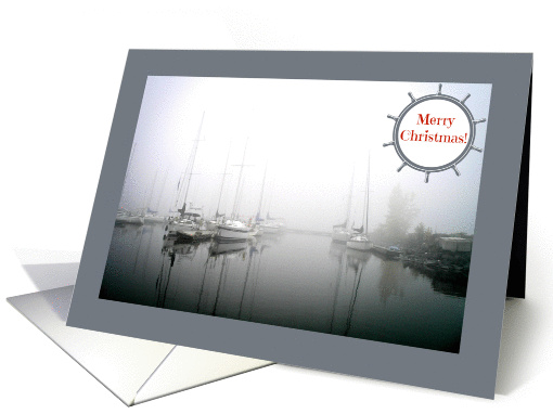 Sailboats in the Fog - Merry Christmas - Nautical - Gray Tones card