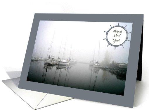 Sailboats in the Fog - Happy New Year - Nautical - Gray Tones card