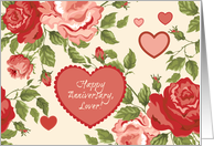 Happy Anniversary Lover - Red Pink Hearts Flowers on Creamy Backdrop card