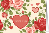 Thinking of You - Red Pink Hearts Flowers on Creamy Backdrop card