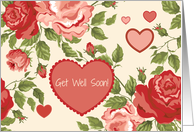 Get Well Soon - Red Pink Hearts Flowers on Creamy Background card