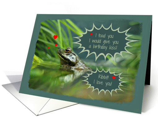 Happy Birthday-Frog-Green-Pun-Kiss-Hearts card (1430390)