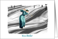 Birthday - Golf Humour - Winter - Woman Golfer in Snow - Vintage Dress card