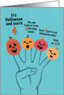 Four Jack-o-lantern Finger Puppets for 4th Birthday on Halloween card