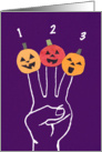 Three Jack-o-lantern Finger Puppets for 3rd Halloween Birthday card