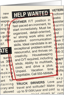 Humorous Help Wanted Ad for Mother’s Day card