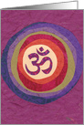 Om in Sanskrit and Radiating Colors Against Purple card