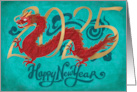 2025 Red Dragon on Turquoise for Chinese New Year, English card