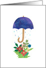 Umbrella Rain on Flowers Get Well card