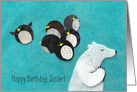 Polar Bear and Penguin Birthday Balloons for Sister card