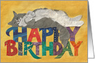 Fluffy Cat Lays on Happy Birthday card