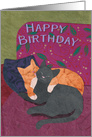 Two Cats on a Purple Couch for a Happy Birthday card