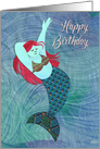Blue Red-Head Mermaid Waves on Birthday card